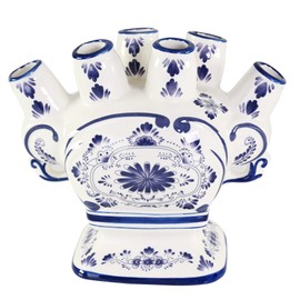 Home-X Ceramic Flower Vase – 6-Port Bud Ivory Vase – Unique Decorative Flower vase for Living Room, Bedroom, Kitchen, or Office (White & Blue)