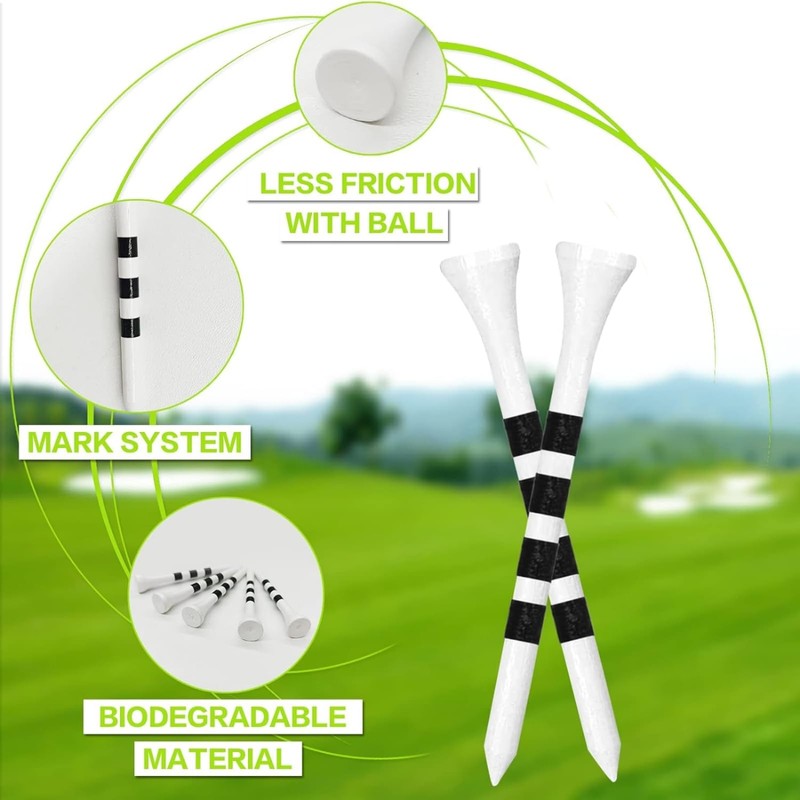 GAIVEK 100 Pcs Natural Wood/Bamboo Golf Tees 70mm, Durable Biodegradable
