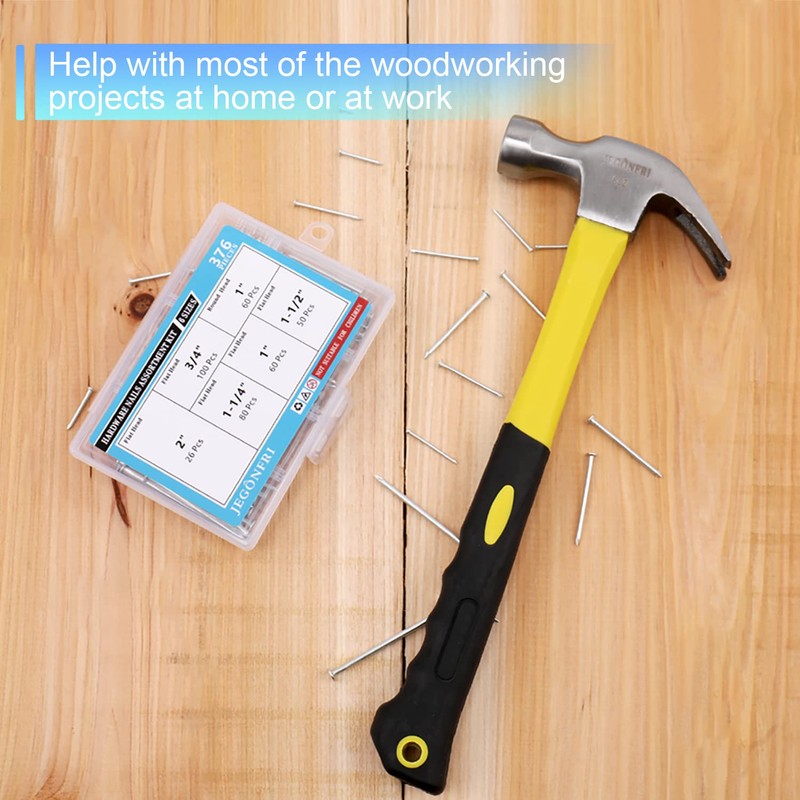 376pcs Hardware Assortment Kit With 2" Nails & 8oz Claw