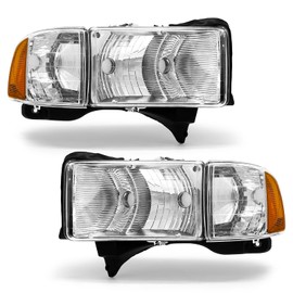 AXLAHA Headlights Assembly for 1994-2002 Dodge Ram,94-01 Ram 1500/94-02 Ram 2500 3500(Non-Sport Models) Chrome Housing Amber Reflector Replacement Pair