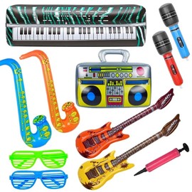 Air Guitar Inflatable Skirt, Star Balloons Party Decoration Photo Props Inflatable Guitar Saxophone Microphone Balloons Music Party Supply, Colourful Inflatable Instruments Party Decoration