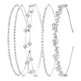 4 Pcs Silver Rhinestone Headband, Bridal Wedding Crystal Tiara Crown Hair Accessories for Women Girls Flower Girl Prom Formal Events (sliver)
