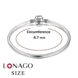 LONAGO Genuine Charm Bracelet 925 Sterling Silver Snake Chain Bangle Barrel Clasp Jewelry Fit Snake Charm Birthday Gift for Women (6.7 inches/17 cm)