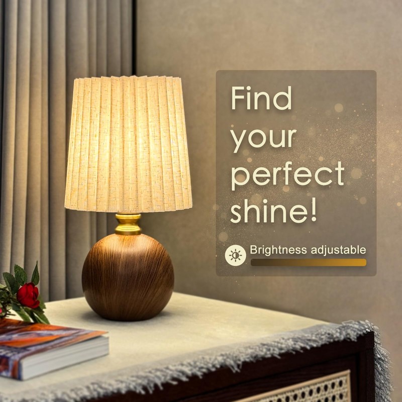 nomoluke Small Pleated Table Lamp for Bedroom, Bedside Lamps for
