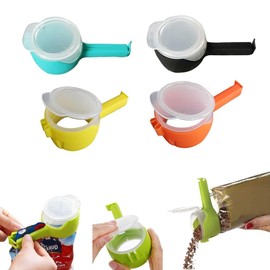4PCS Bag Clips with Pour Spout Snack Clips That Pour Food Storage Sealing Clips with Pouring Spouts Reusable Plastic Cap Sealer Clips Bag Clips Seal and Pour Bag Clip for Food Storage Organizer