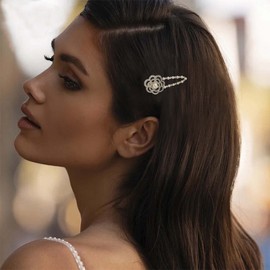 Inilbran Vintage Crystal Pearl Hair Pin Clip Gold Flower Pearl Hair Clip French Rhinestone Hair Clips Bling CZ Pearl Hair Pin Decorative Pearl Bridal Hair Accessories for Women and Girls