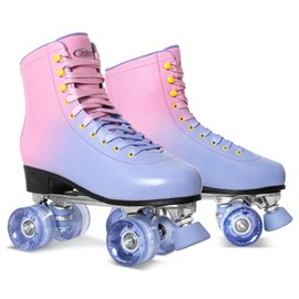 Nattork Roller Skates for Women Men,Gradient Purple Pink High-top PU Leather Roller Skates with 4 Shiny Wheel,Outdoor Indoor Quad Skates for Adults