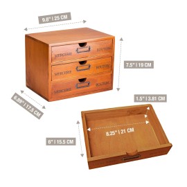 Primo Supply Vintage 3-Drawer Organizer for Desk - Wooden Box with 3 Storage Drawers - Sol...
