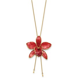 Auriga Fine Jewelry 24K Gold-trim Lacquer Dipped Red Real Cattleya Orchid Slip-on Adjustable Gold-tone Necklace