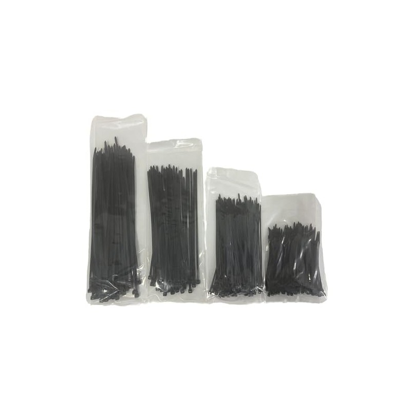 EzySup Assorted Cable Ties,Plastic Zip Ties,100/150/200/250mm,300 Pieces,Black