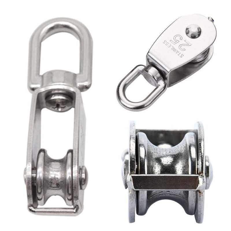 2 Pack M25 Single Pulley Block, 304 Stainless Steel Pulley