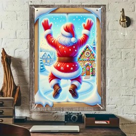 BlissYard Christmas Window Cover 31x47 Inch Jolly Santa Claus Jumping Snow Scene Gingerbread House Winter Holiday Indoor Wall Hanging Festive Xmas Decoration Cozy Party Background