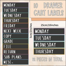 12 Pieces Rolling Storage Cart Labels 10 Drawer Rolling Storage Cart Label Chalkboard Brights Classroom Decor for Teacher Office School Classroom Organization