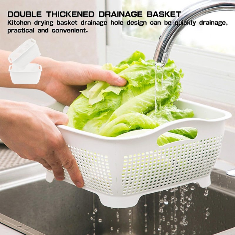 LNQ LUNIQI Double-layer Draining Basket Plastic Fruits Vegetable Washing Basket