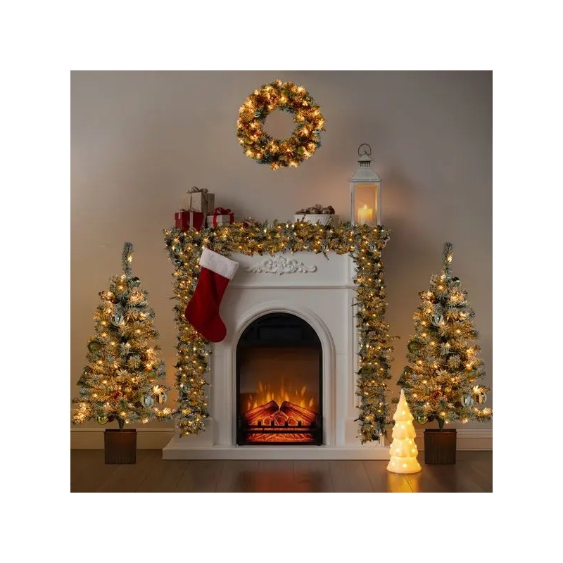 Pre-Lit 4 Piece Holiday Christmas Set Warm White LED Lights