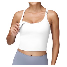 Foucome Nursing Tank Tops for Breastfeeding Longline Nursing Sports Bra Cross Back Workout Crop Top with Built in Bra White, XL