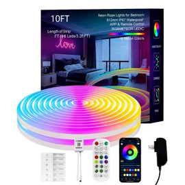 MFWW Neon Rope Lights,IC+RGB10FT LED Strip Light,Outdoor IP67 Waterproof,Music Sync,DIY Design,Softer Material,Neon Lights for Gaming Room Living Bedroom Wall Decor