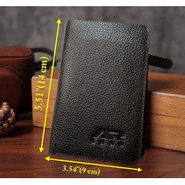ARKHAN Men's Leather Wallet, 16 Compartments for Credit Cards, Landscape Format, RFID Protection, Brown, black, Classic