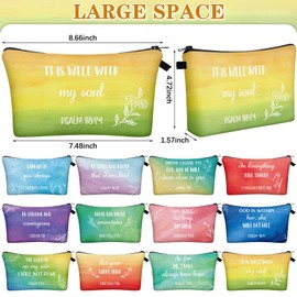Chunful 12 Pcs Inspirational Christian Gifts Religious Makeup Bags Bulk for Women Bible Verse Flower Cosmetic Bag Mother's Day Gift for Church Ladies Student Office, 7.48 x 4.72 Inch(Simple)