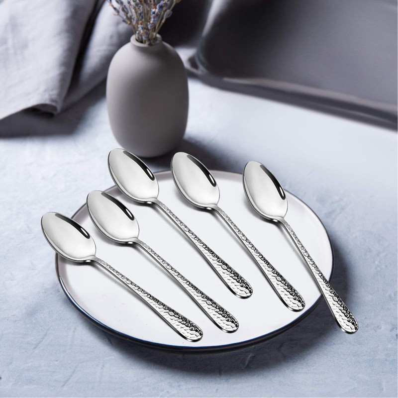E-far Stainless Steel Teaspoons Set of 12, Modern Hammered Silverware