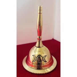 Indian Consigners Hand Bell Loud Brass Call Bells 3 Inches Altar Pendulam Use (Triple Moon Gold)