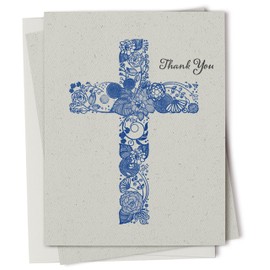 Twigs Paper - Christian Cross Thank You Card Set - 12 Blank Religious Cards (5.5 x 4.25 Inch) with 12 Envelopes - Eco Friendly Stationery - Made In The USA From Sustainable Materials (Set of 12)