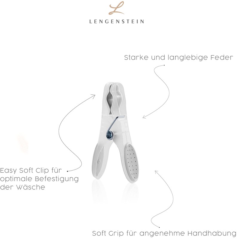Lengenstein® 48 Plastic Clothes Pegs in Grey Premium Clothes Pegs