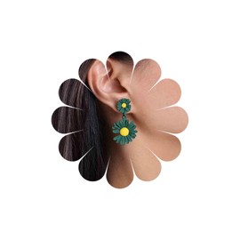 Inateannal Boho Daisy Flower Dangle Earrings Green Daisy Stud Earrings Daisy Flower Sunflower Earrings Matte Floral Drop Earrings Double Flower Earrings Jewelry for Women and Girls