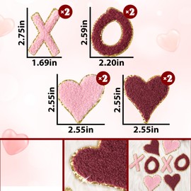 Kirako 8 Pcs XOXO Chenille Patches Glitter Pink Red Varsity Letter Heart Sew Iron on Embroidered Applique Preppy DIY Repair Patch Valentine's Day Embroidery Gifts for Couples Clothing Backpack Hat
