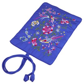 mookaitedcor Garden Design Embroidered Jewellery Roll with Beautiful Flowers, Bag Organiser for Earrings, Necklaces, Bracelets, Watch, Blue