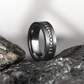 King Will 7mm Tungsten Rings For Men Black Wedding Band Zircon Inlay Male Engagement Ring Comfort Fit Size 10.5