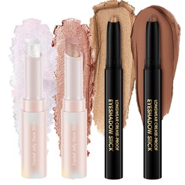 BUTBU 4PCS Eyeshadow Stick, Shimmer Eye Shadow Stick, Crystal Jelly Glaze Blendable Eye Shadow Sticks, Waterproof and Long Lasting Eyeshadow Pencil for Daily Makeup and Special Occasions (Set A)