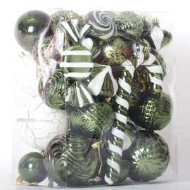 Christmas Tree Ornaments 46 pcs Assorted Multi-Size Large Candy Cane Shatterproof Ball Ornaments Set for Christmas Holiday Wreath & Party Decorations,Dark Green