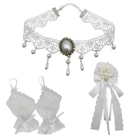 Lunari Lolita Headdress Choker Gloves, 3-Piece Set, Gothic Lolita, Rose, Ribbon, Lace Gloves, Gothic, Lace