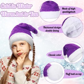 Suhine 10 Pcs Santa Hat Plush Christmas Hat Large Traditional Holiday Hat Claus Cap with Comfort Liner for Adults Xmas Hats(Purple)