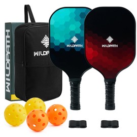 WILDPATH Pickleball Paddles Set of 2, Fiberglass Surface and Polypropylene Core, 2 Pickle Ball Rackets, 4 Pickle Balls, 2 Overgrips, and Pickleball Bag for Adults