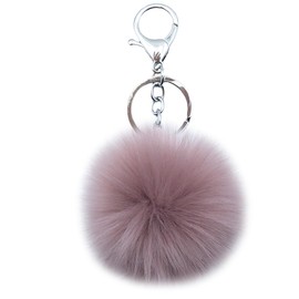 Xsclpomddy Pom Pom Keychain Artificial Fox Fur Large Cute Fluffy Ball Keychains 3.9in for Car Handbag Keyring,skin pink