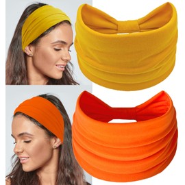 Zupro Boho Headbands 2 Pack For Women Fashion Wide Headband African Sport Yoga Running Workout Turban Hair Bands Hair Accessories Head Wraps Elastic Soft Cotton Cloth Turbans for Women and Girls