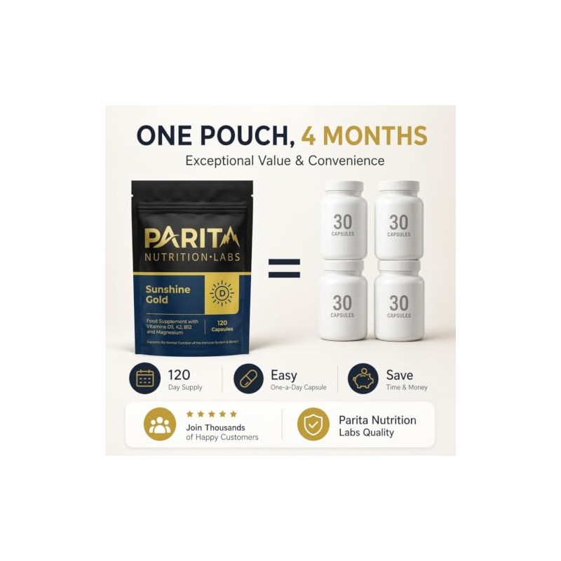 PARITA Sunshine Gold 4-in-1 Vitamin D3 4000 IU with K2