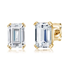 Gem Stone King 18K Gold Plated Silver White Cubic Zirconia CZ Earrings | 2.50 Cttw | Emerald Cut 6X4MM | Gold Earrings For Women Men