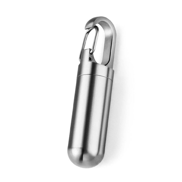 Pill Holder with Carabiner Style Clip, Stainless Steel Pill Fob Keychain (Mini)