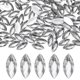 M METERXITY 300-Pack Horse Eye Rhinestone, 20x9mm Acrylic Flat Back Rhinestones Stickers for DIY Craft/Jewelry, Crystal Gems Sticker [White]