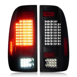LED Tail Lights Pair Fit for Ford F150 1997-2003 and F150 Heritage 2004, for F250 F350 Super Duty 1999-2007 (Fit Fleetside Models), Rear Brake Lamp Taillights Assembly, Chrome Housing Smoked Lens