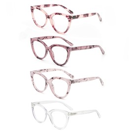 REAVEE 4 Pack Fashion Oversized Cat Eye Reading Glasses for Women, Large Cute Computer Blue Light Blocking Readers with Spring Hinge 2.0
