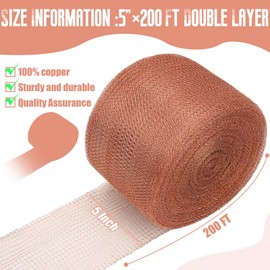 Therwen Copper Mesh 5 Inches x 200 ft Copper Mesh Roll for Distilling Knitted Copper Fabric Mouse Hole Filler Sturdy and Flexible Wire Mesh for Gap, Suitable for Garden and House