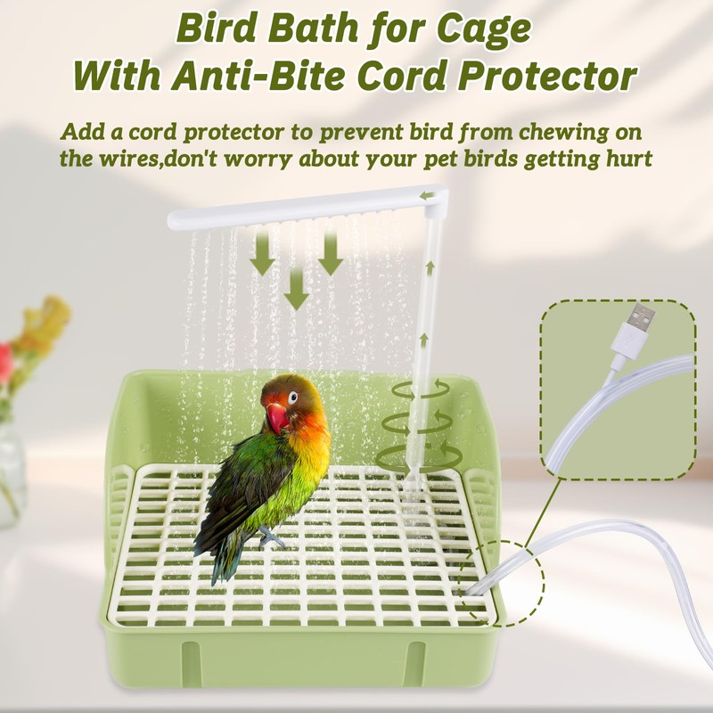 Automatic Bird Bath with Pump, Parrot Bathtub with Anti-Bite Cord