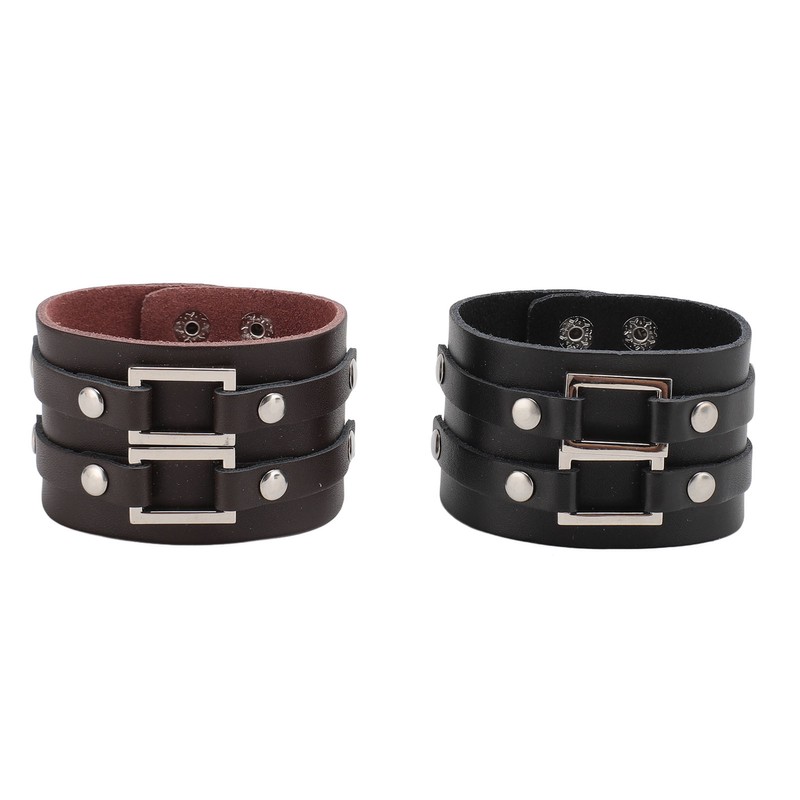 2pcs Wide PU Leather Bracelet Wrist Cuffs Punk Cuff Bracelet