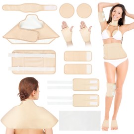 Castor Oil Pack Wrap, 12Pcs Reusable Organic Castor Oil Pack Kit for Shoulder Neck Chest Waist Knee Feet and Hand, Adjustable Cotton Castor Oil Compress Wrap Pads, Machine Washable Anti Oil Leak