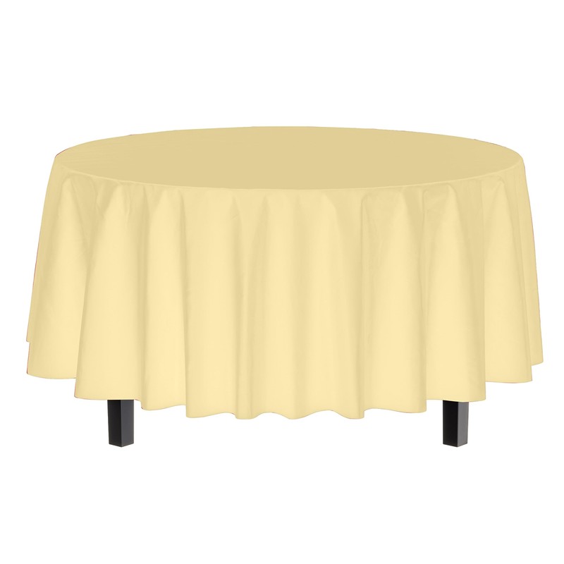 4-Pack Light Yellow Plastic Table Cloth - 84-Inch Round Disposable
