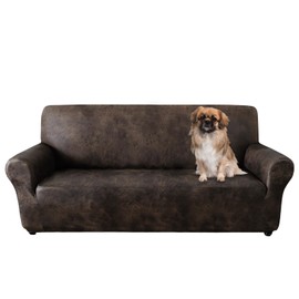 ANARACHON Sofa Cover, Couch Covers for Leather Couches, Stretch Sofa Covers with Leather-Like Texture, Washable, Non-Pilling, Non-Slip 1-Piece Couch Cover for Dogs, Cats and Kids (Sofa, Brown)